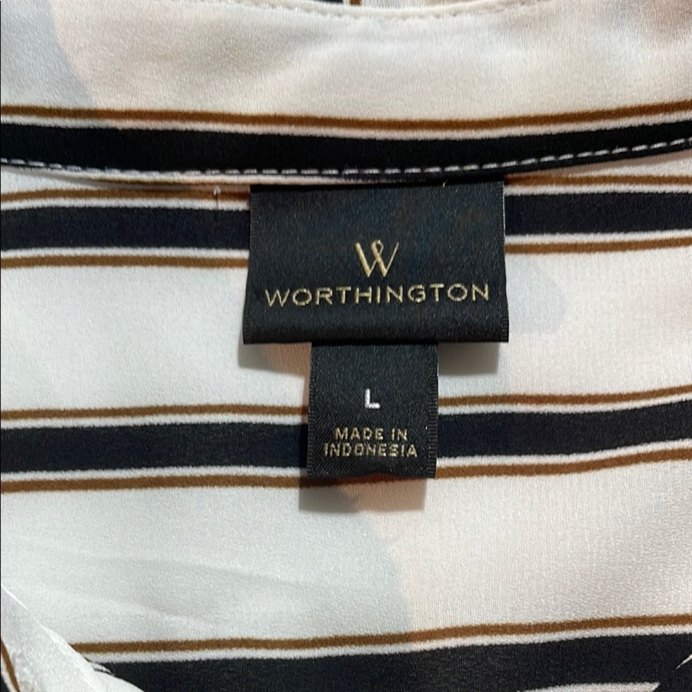 Worthington Sleeveless Button-Down Shirt Pockets Striped Black & White Large - Picture 10 of 14